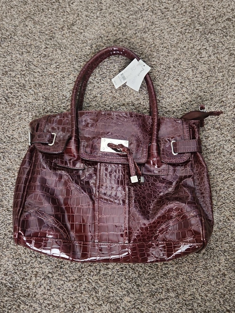New York & Co. - Glossy Croc-Embossed Satchel Bag in Deep Burgundy